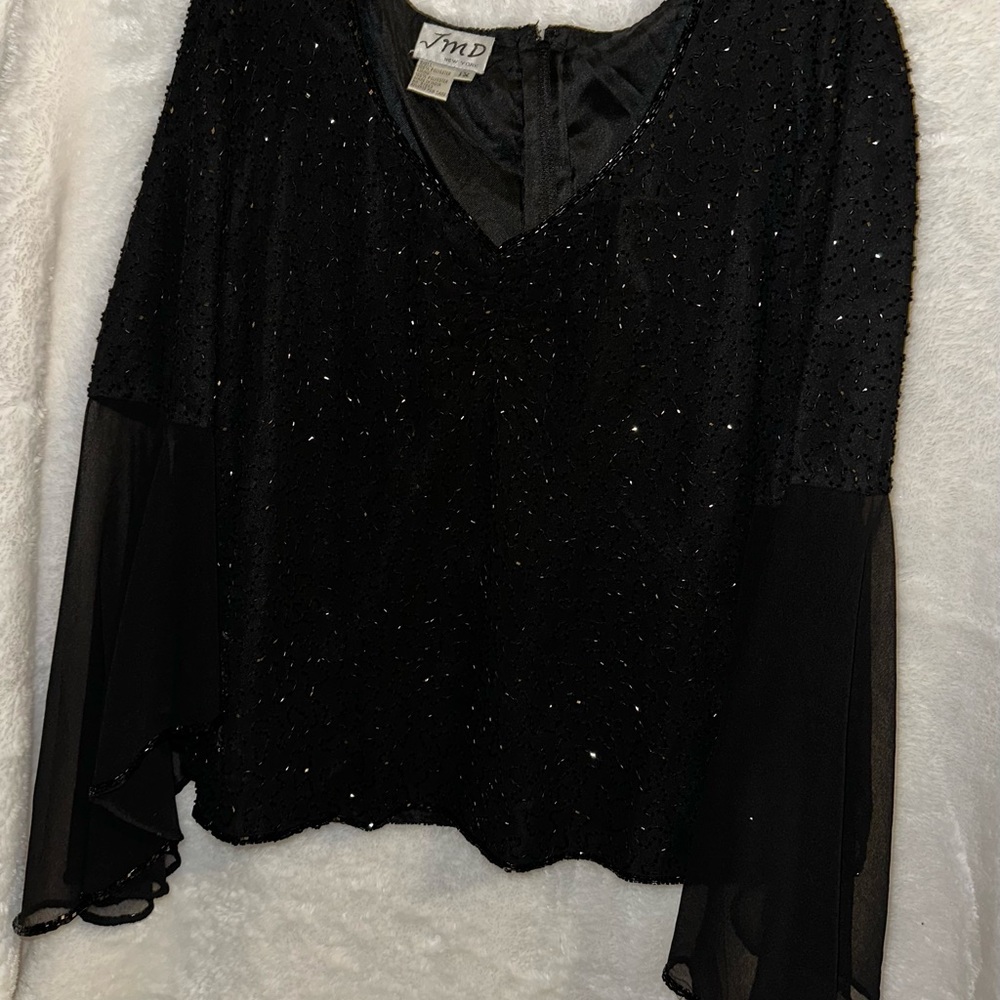 JMD New York Elegant Black Beaded Top